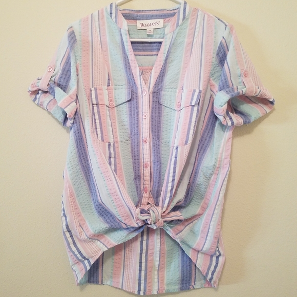 Roman's Tops - Vintage Pastel Striped Button Down Shirt